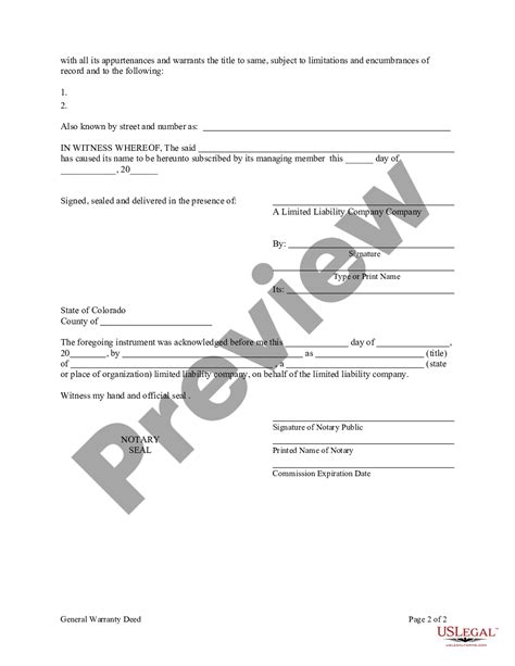 Colorado Warranty Deed From Llc To Two Llc Co Llc Us Legal Forms