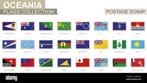Postage Stamp With Oceania Flags Set Of 24 Oceanian Flag Vector