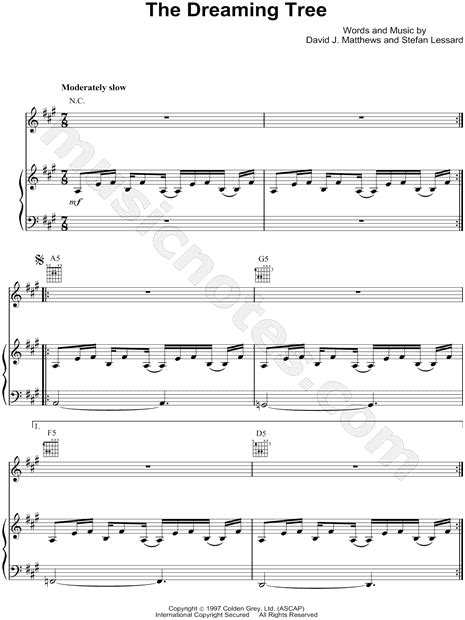 Dave Matthews Band The Dreaming Tree Sheet Music In A Major