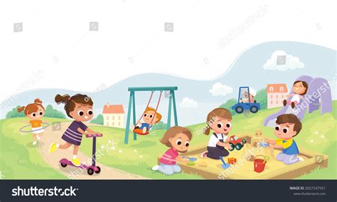 공원에서 놀고 있는 아이들아이들과 놀이터놀이터에서 놀고 스톡 벡터로열티 프리 2027247551 Shutterstock