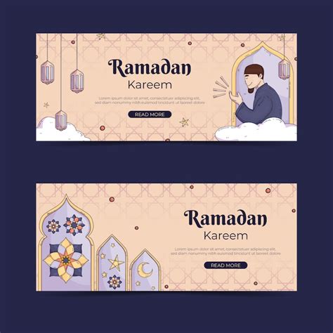 Free Vector Hand Drawn Ramadan Horizontal Banners Set