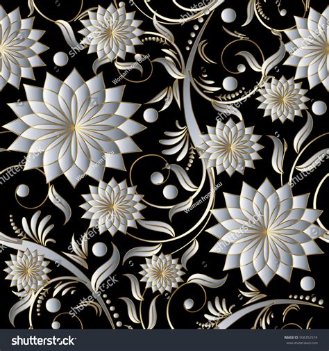 Floral Damask Vector Seamless Pattern Background Stock