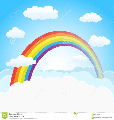 Sky Background With Rainbow And Clouds Stock Vector Image 66375984