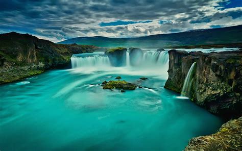 Download Wallpapers Godafoss Waterfalls Akureyri Icelandic Landmarks Beautiful Nature