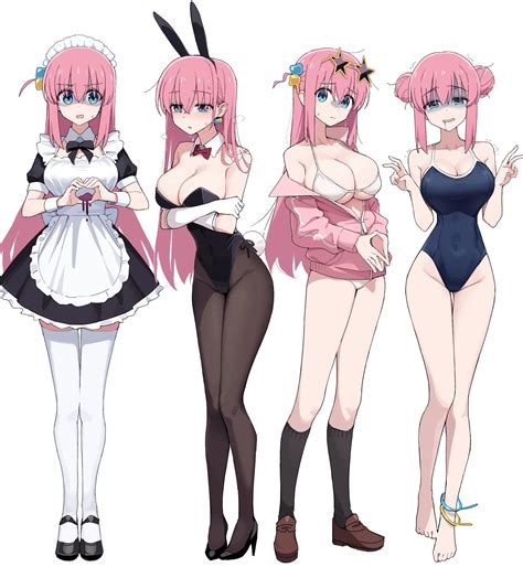 rule 34 bocchi the rock breasts bunnysuit female female only gotou hitori long hair long pink