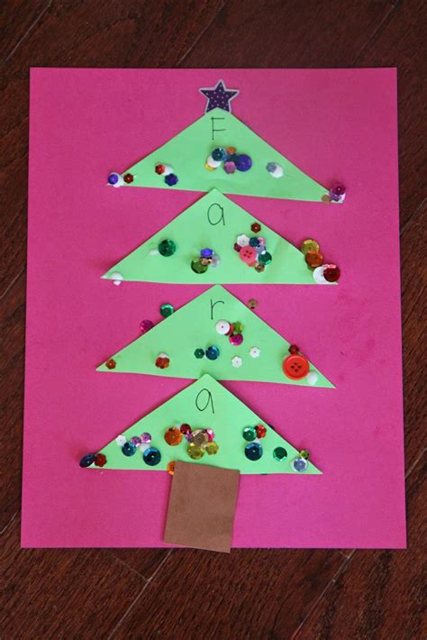 Simple crafts ideas that are simple enough for toddlers but can be tweaked for older kids or adults. Toddler Approved!: Sparkly Name Christmas Tree Craft for Kids