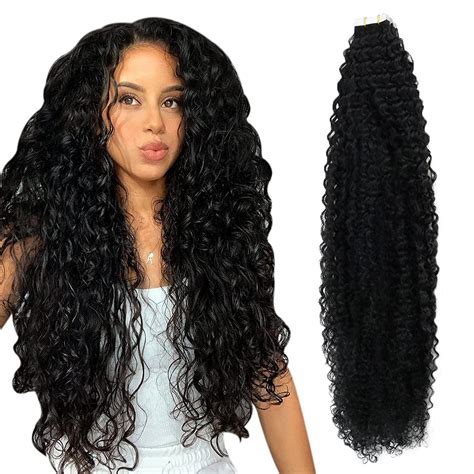 Buy Joyoung Tape In Hair Extensions Curly Human Hair 18 Inch Black Tape