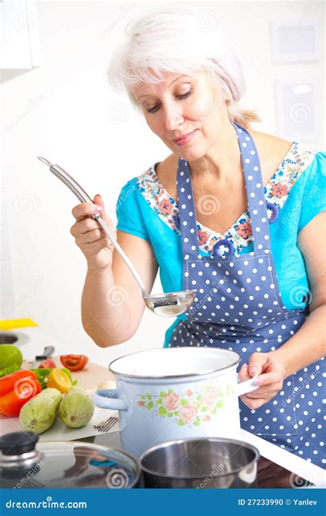 Mature Woman On The Kitchen Stock Photo Image Of Chef Indoors 27233990