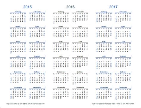 Calendar Multiple Years Brear Gwenette