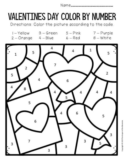 Color By Number Valentines Day Preschool Worksheets