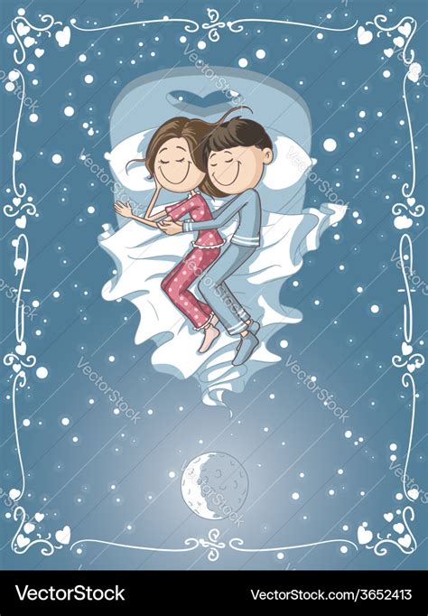 cute cartoon couple cuddles in bed royalty free vector image