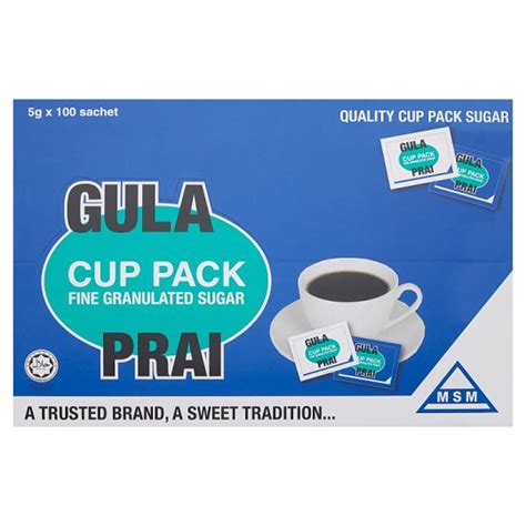 Add viscosity to foods and make them last longer, maintaining their quality and flavor. Gula Prai Cup Pack Fine Granulated Sugar 100 Sachet x 5g ...