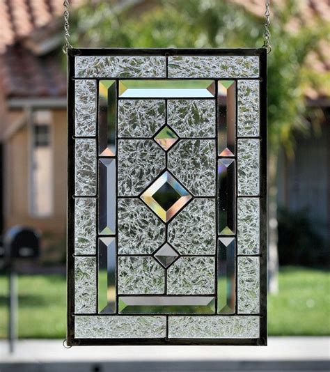Diamonds Clear Stained Glass Window Panel With Faceted Etsy