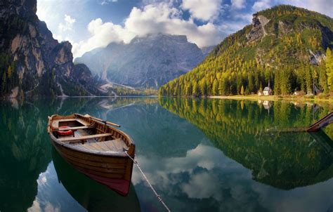 Wallpaper Nature Mountains Lake Boat Images For Desktop Section