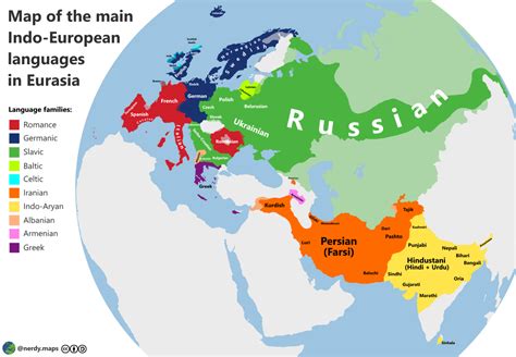 Map Of The Main Indo European Languages In Eurasia Maps On The Web