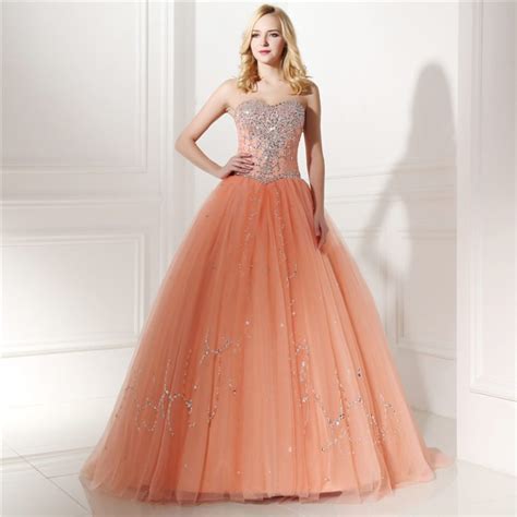 Orange Prom Dress Strapless Ball Gown Princess