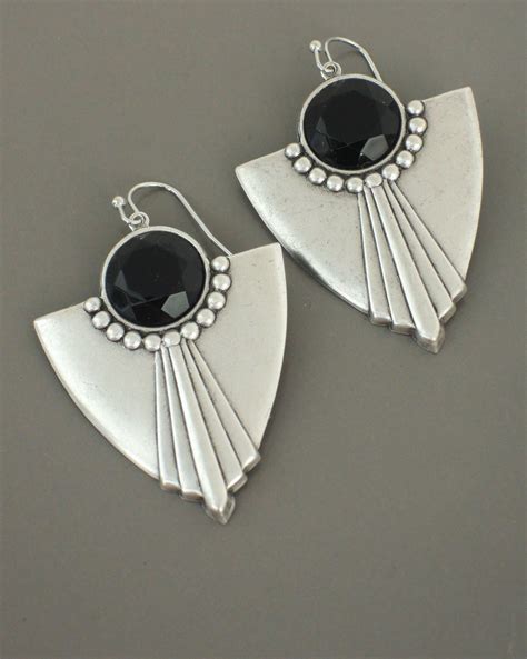 Art Deco Earrings Silver Earrings Black Earrings Statement