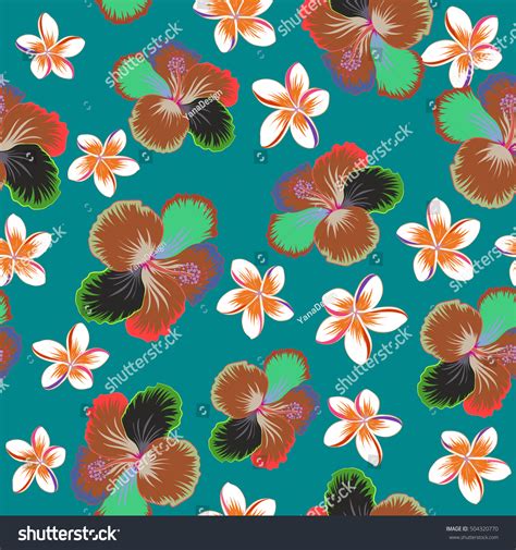 Hibiscus Flower Pattern On Blue Background Stock Vector Royalty Free