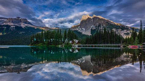 Wallpaper Canada Emerald Lake The Trees Casa An Island Bridge