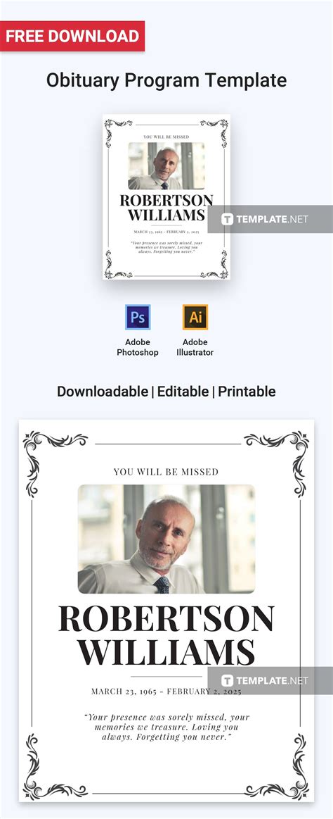 Obituary Program Template - Illustrator, Word, Apple Pages, PSD