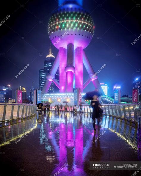 China Shanghai Pudong Oriental Pearl Tv Tower And Footbridge At