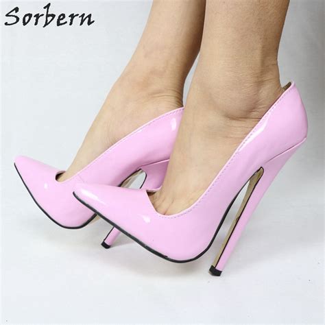sorbern sexy black patent leather spike heel women shoes pointed toe slip on 18cm stiletto high