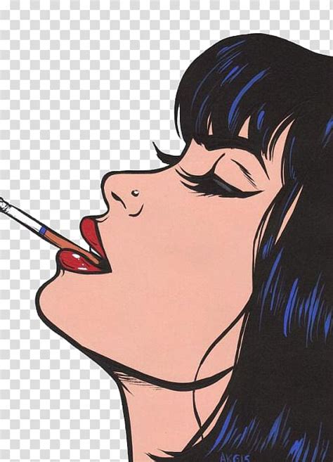 Portrait Painting Of Woman Smoking Pop Art Poster American Pop Style Vintage Woman