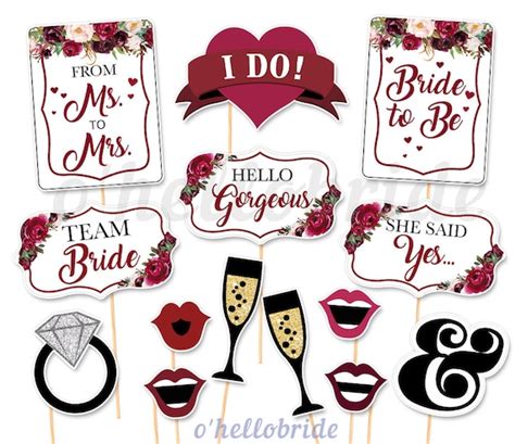 Printable Bridal Shower Photo Booth Props Burgundy Bridal Etsy