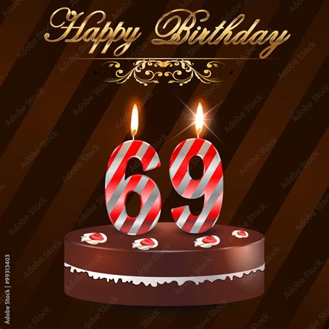 69 Year Happy Birthday Card With Cake And Candles 69th Birthday