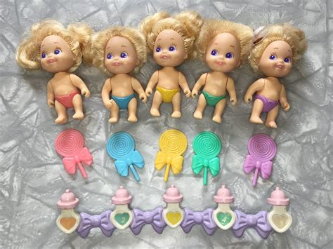 1990s Tyco Quints “playful Quints” Dolls And Accessory Lot Blonde