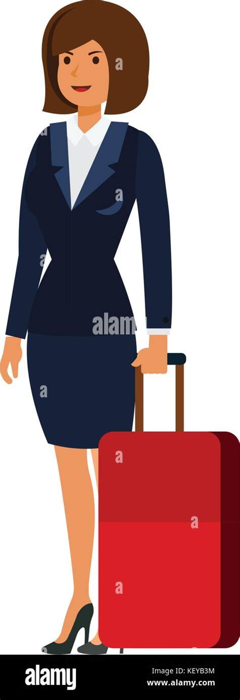 Businesswoman In Business Trip With Suitcase Cartoon Flat Vector Illustration Concept On