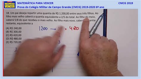 Prova De Matemática Colégio Militar De Campo Grande Cmcg 2019 2020 6o