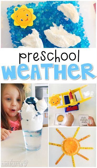 A Collage Of Pictures With The Words Preschool Weather Written In Blue