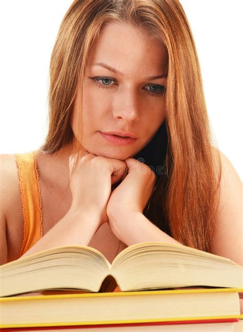 Young Woman Reading A Book Female Student Learning Stock Image Image
