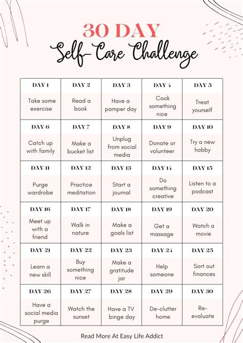 30 Day Self Care Challenge Easy Life Addict