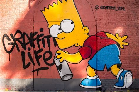 The Simpsons Character Spray Painting Graffiti On A Brick Wall With