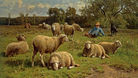 A Shepherd And His Dog Guarding A Flock Of Sheep Cornelis Van