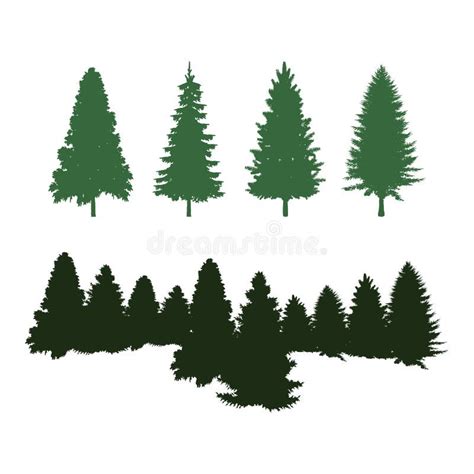 Green Pine Tree Silhouettes Clipart Set Stock Vector Illustration Of Clipart Collecton