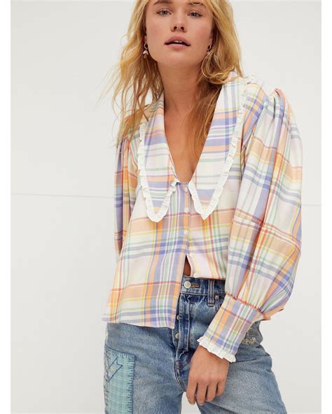 Free People Bexley Plaid Top In White Lyst