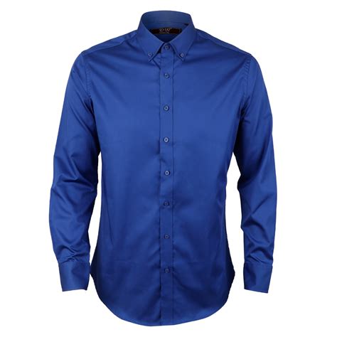 Button Down Collar Plain Long Sleeve Shirt Royal Blue