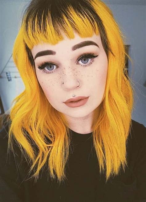 55 Yellow Hairstyles With Bangs Yellow Hair Color Bold Hair Color