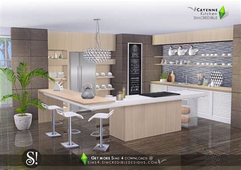 Lana Cc Finds Cayenne Kitchen By Simcredible Sims 4 Kitchen Kitchen