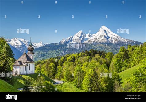 Idyllic Mountain Scenery In The Alps With Pilgrimage Church Of Maria