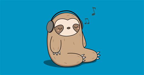 Kawaii Cute Sloth Listening To Music Cute Sloth Sticker Teepublic