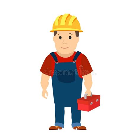 Happy Cartoon Repairman Or Construction Worker With Safety Hat Vector