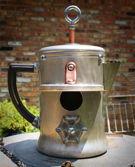 Check spelling or type a new query. Birdhouse Bird house Repurposed Upcycled Aluminum Vintage Perculator Coffee Pot with Recycled ...