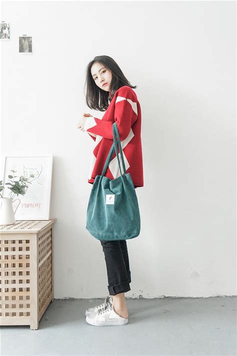 Korean Style Corduroy Tote Bag Kawaii Pen Shop