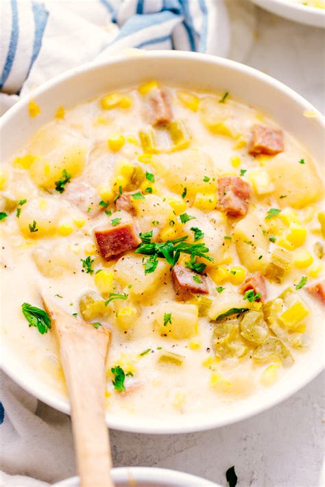 Crock Pot Cheesy Ham And Potato Soup The Food Cafe Just Say Yum