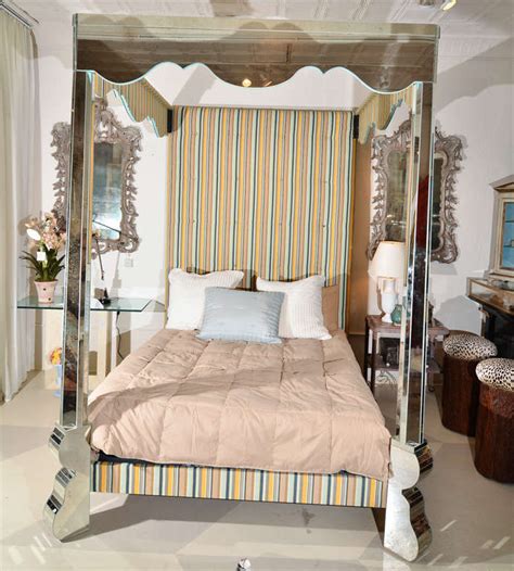 Mirror canopy beds include not only a canopy but also a mirror. Mirrored and Upholstered Four Poster Canopy Bed at 1stdibs