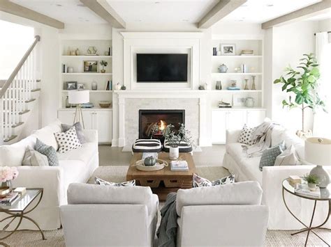 Open Concept Living Room Neutral Decor White Couches White Sofa